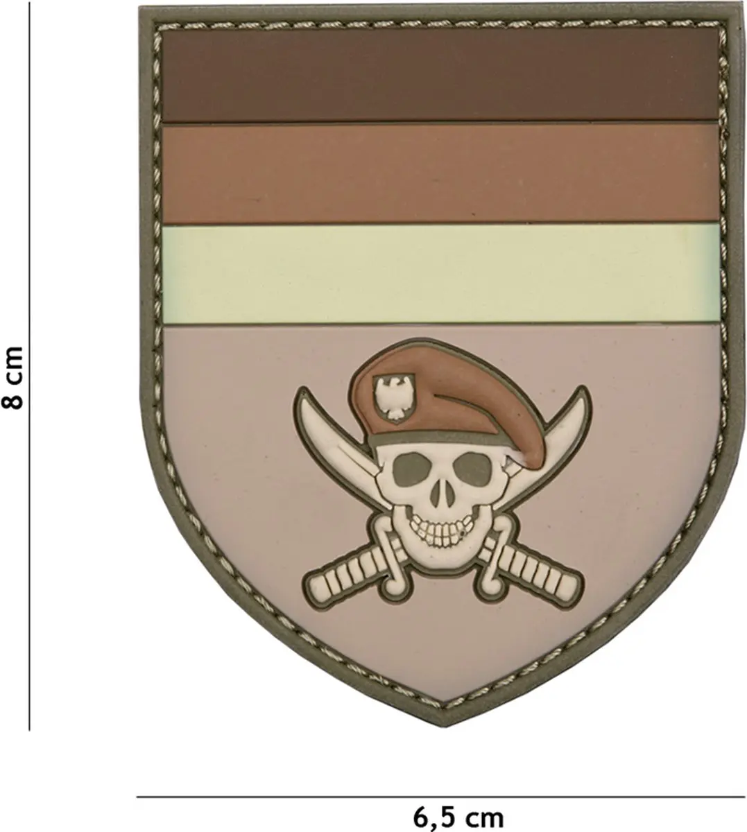 Embleem 3D PVC Duitse commando skull bruin
