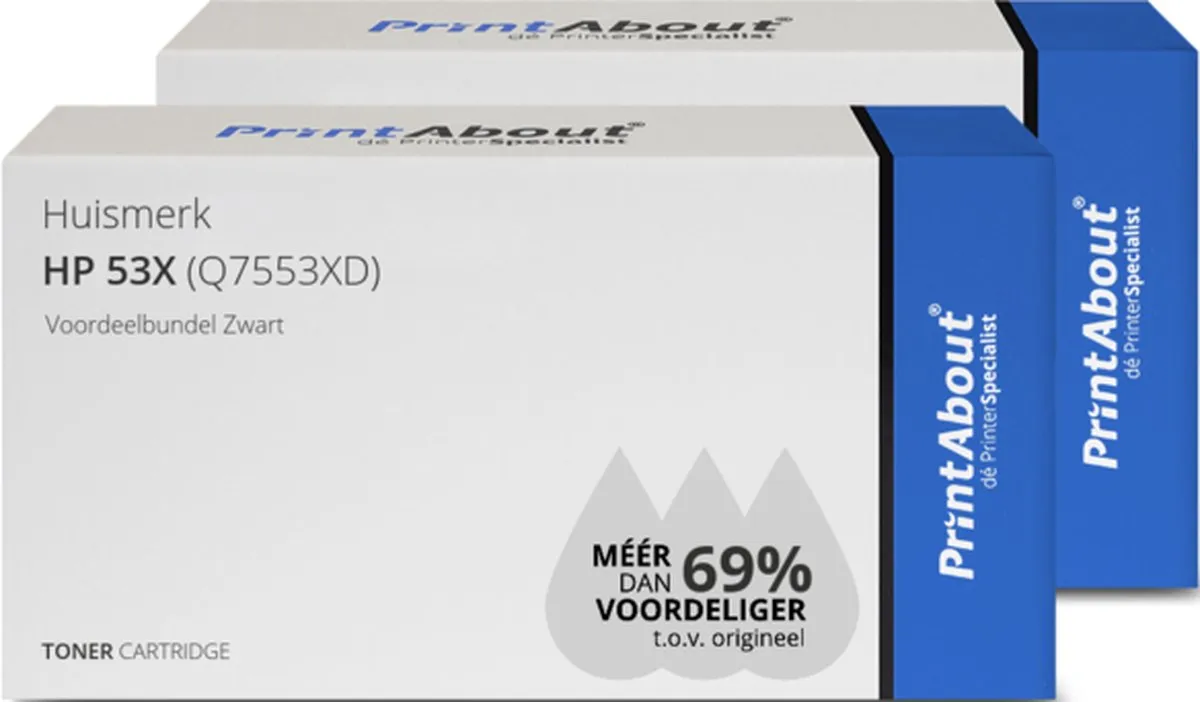 PrintAbout Q7553XD-PA2 Toner Zwart - 2 Stuks 15.500 Pagina's