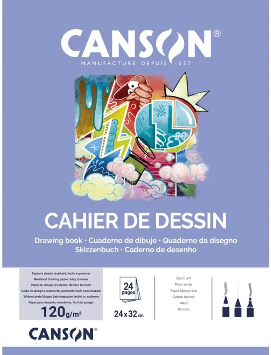 CANSON tekenblok A4, blanco, 120 g/m², 16 vel