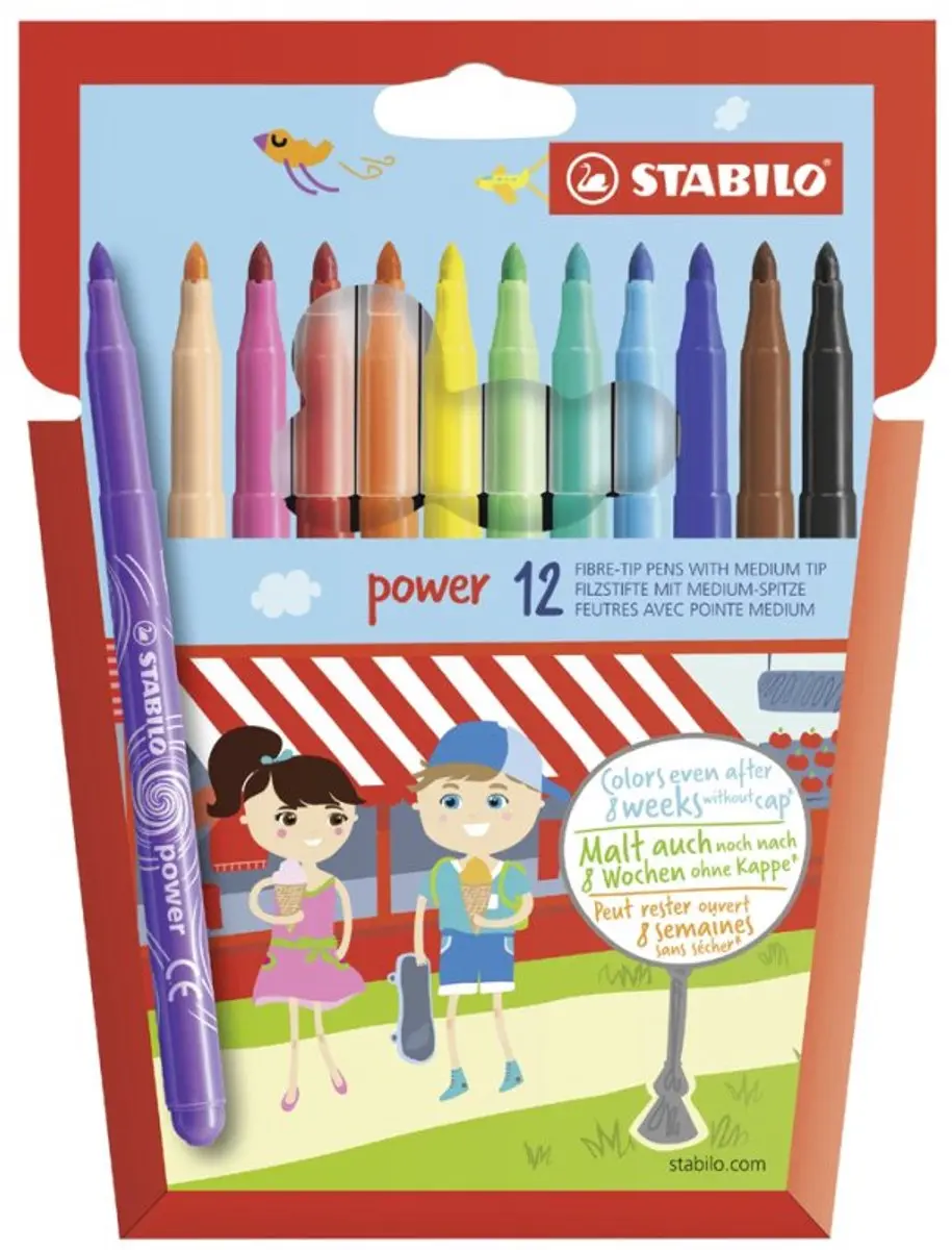 STABILO Power viltstiften rond, 2,0 mm, uitwasbaar, 18 stuks
