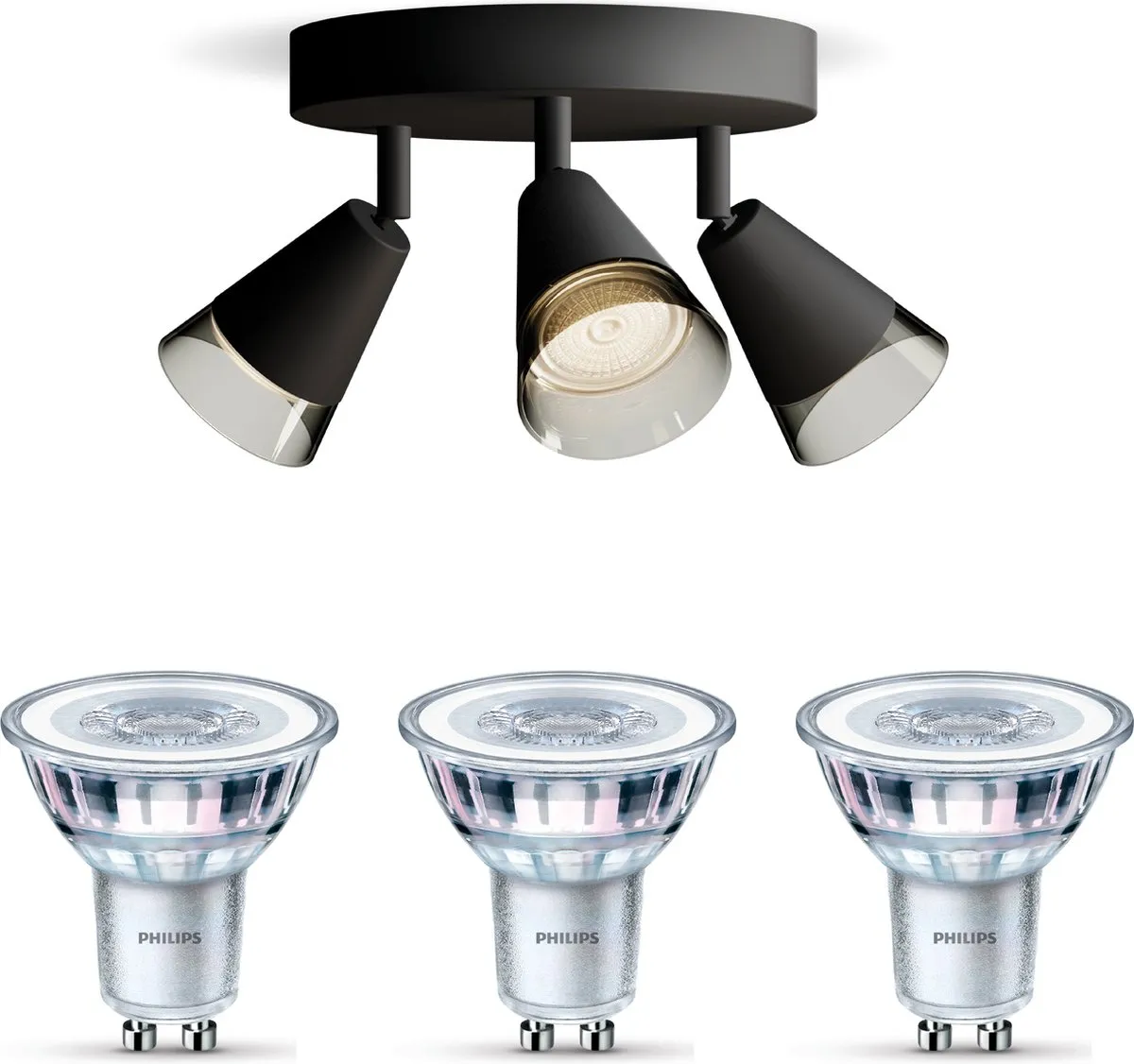 Philips Cleft Opbouwspot 3x GU10 - Warmwit - Zwart