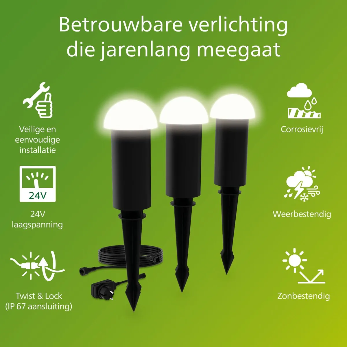 Philips Edwina GardenLink Sokkellamp 24V - 3 Stuks Zwart