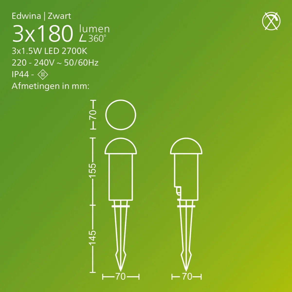 Philips Edwina GardenLink Sokkellamp 24V - 3 Stuks Zwart
