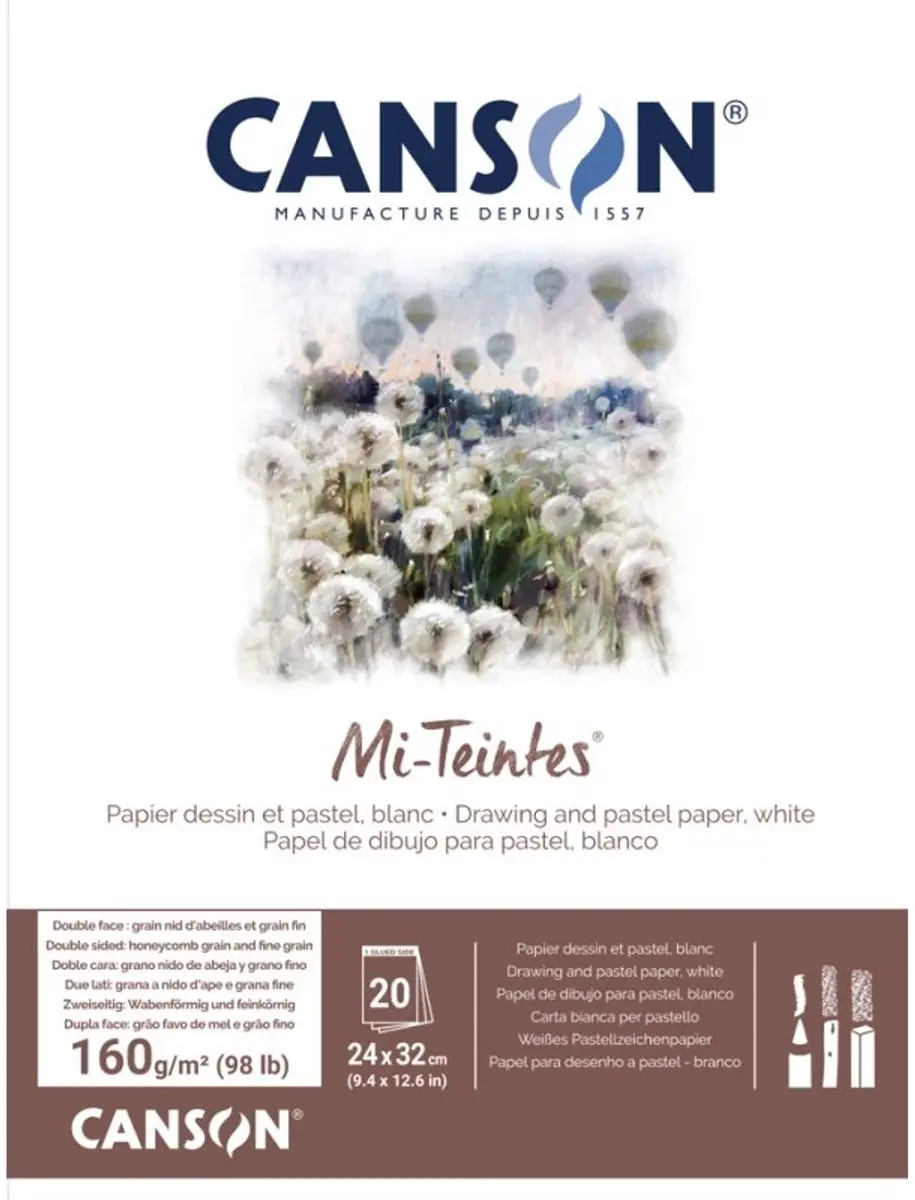 CANSON tekenpapier Mi-Teintes blok, 240 × 320 mm, wit gesorteerd, 20 vel