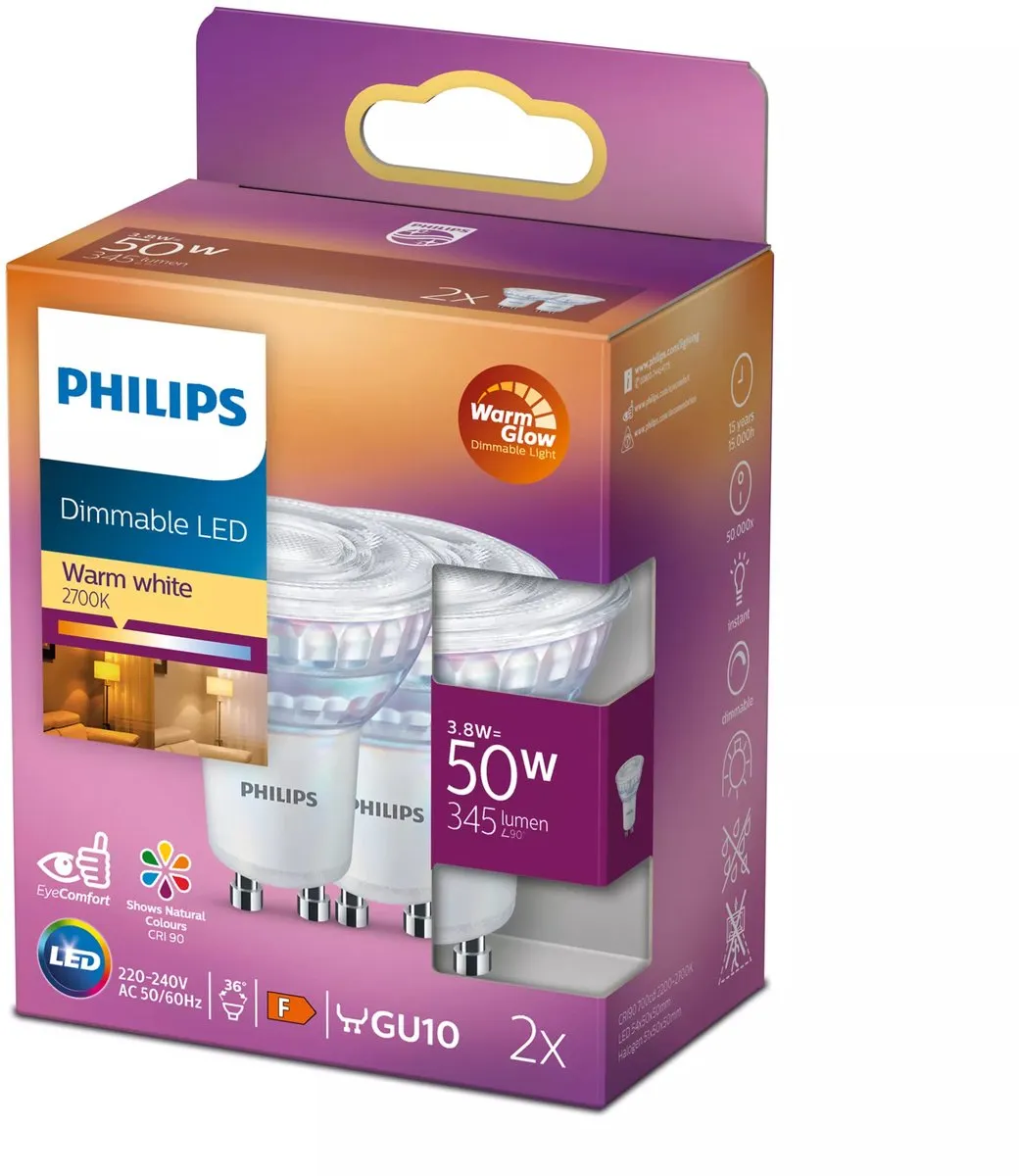 Philips LED Spot GU10 3.8W Warmwit - 2 Stuks - afbeelding 6 van 6