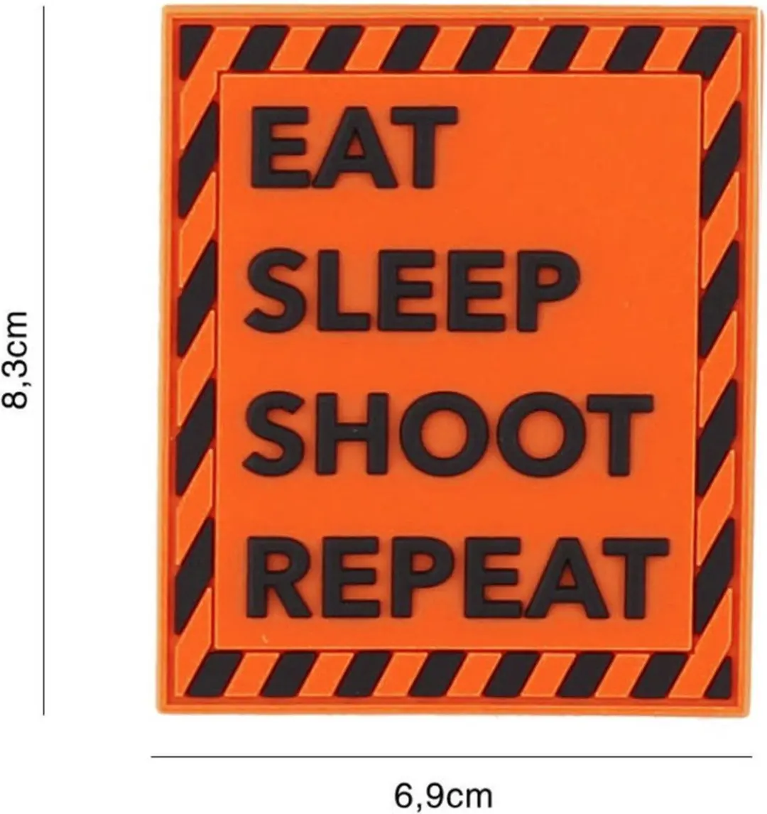 Embleem 3D PVC Eat Sleep Shoot Repeat Oranje