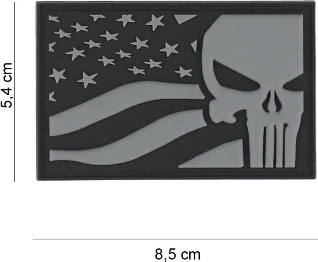 Embleem 3D PVC Punisher USA vlag grijs