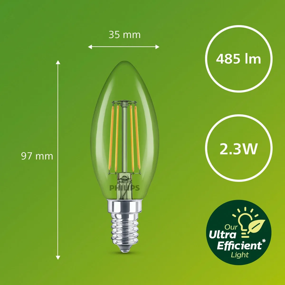 Philips Ultra Efficient LED Kaarslamp E14 2.3W Warmwit