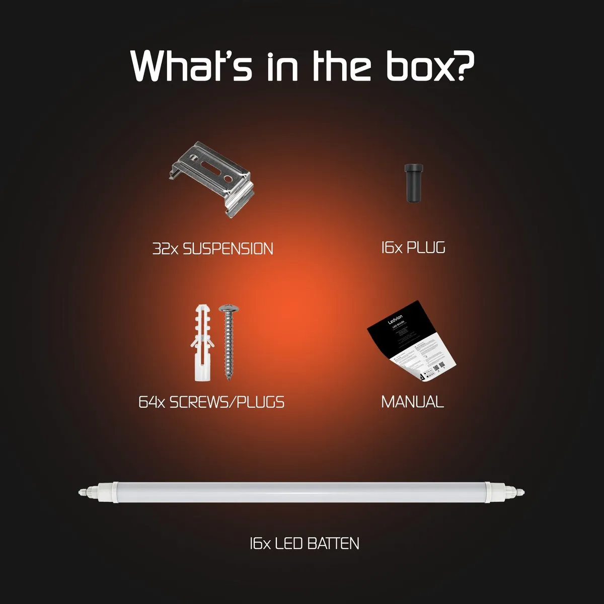 LEDVION 16x LED Armatuur 120cm 30W 6500K - IP65 - afbeelding 2 van 6