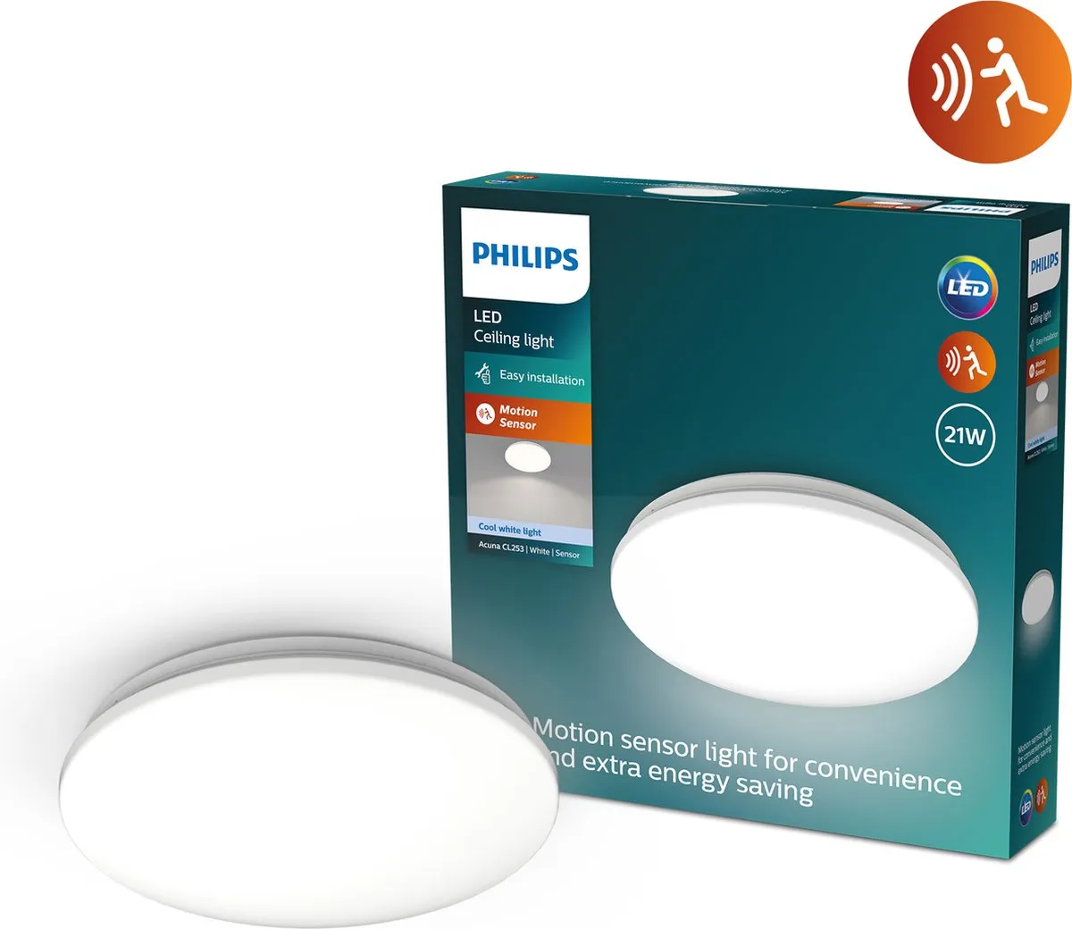 Philips Acuna Plafondlamp 21W Koelwit - Met Bewegingssensor