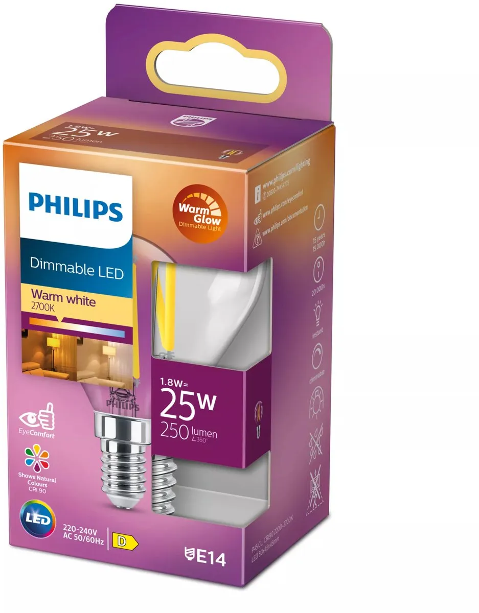 Philips LED Kogellamp Transparant 25W E14 - Warmwit