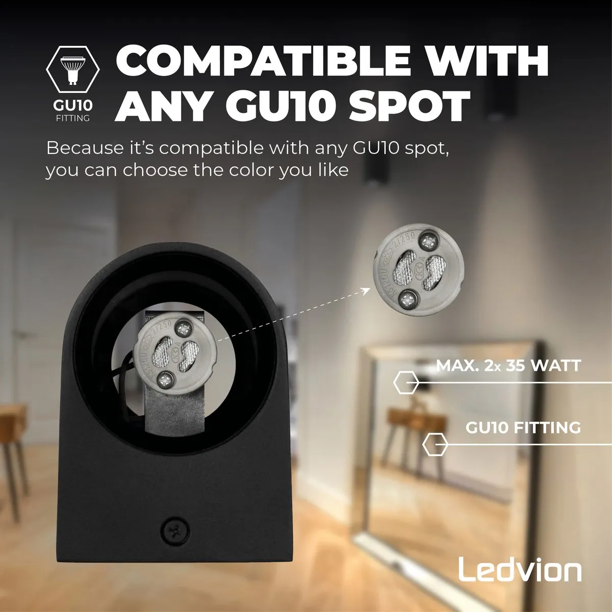 LEDVION Santa Barbara Wandlamp GU10 - 2 Stuks - Zwart