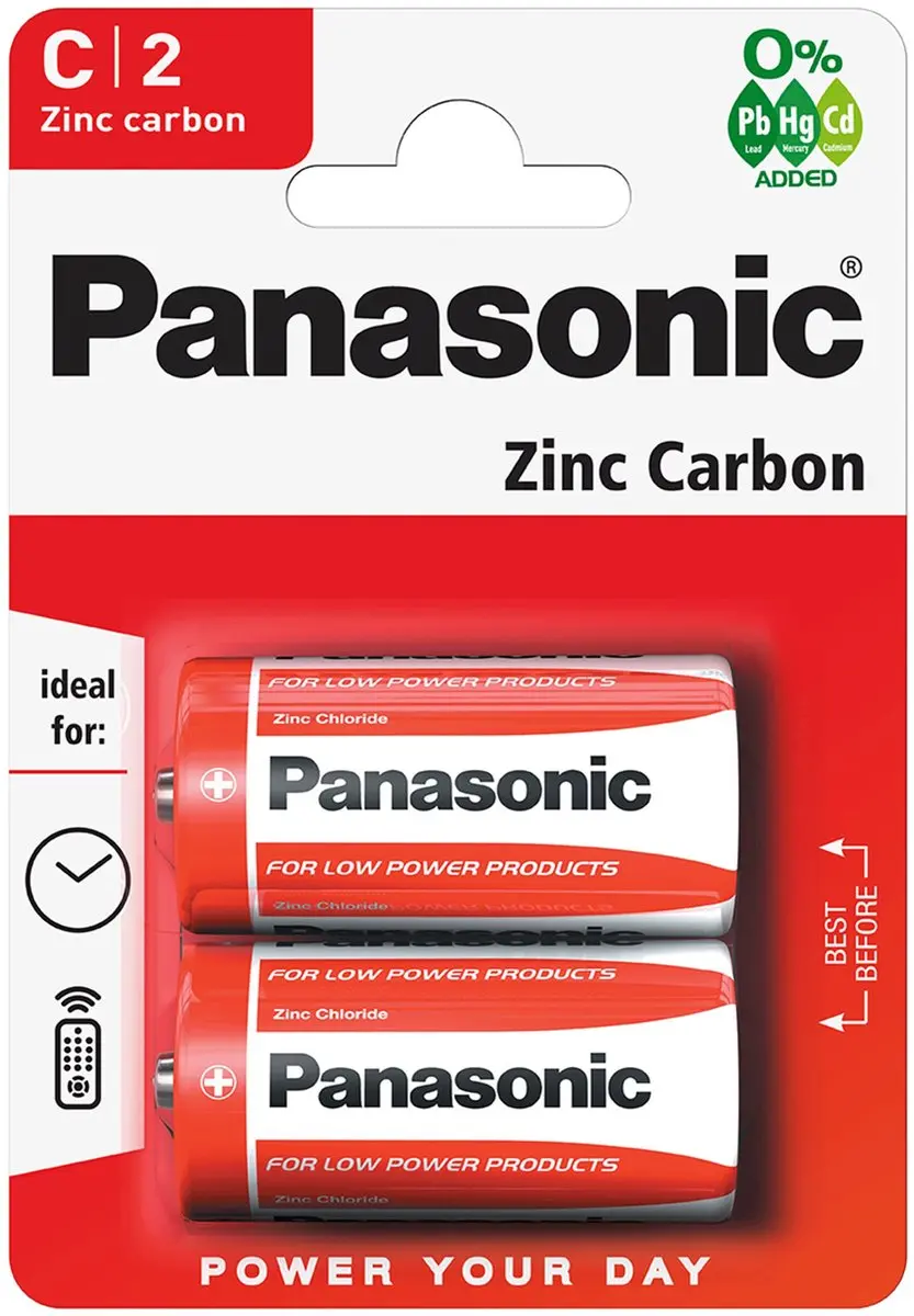 Panasonic R14 C Zinkkoolstof Batterij - 2 Stuks