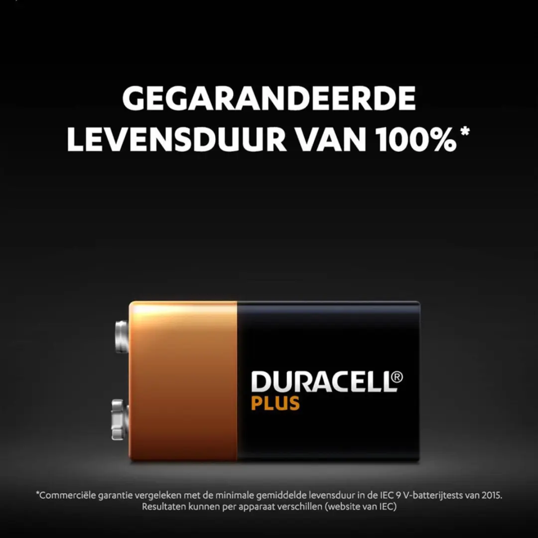 Duracell Plus 100 9V Alkaline Batterijen - 5 Stuks