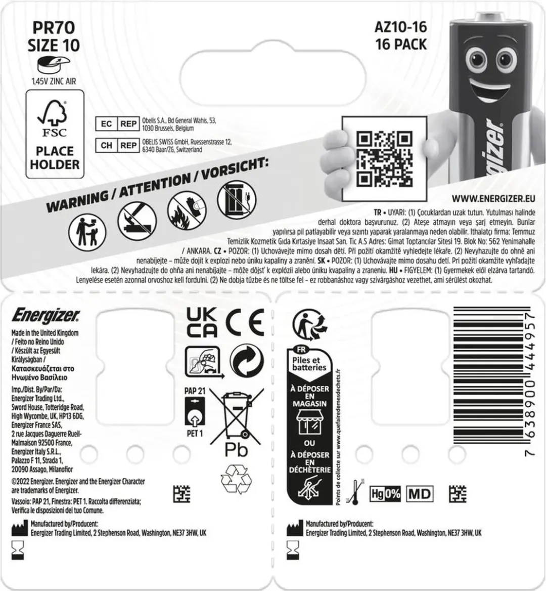 Energizer ZA10 Knoopcel 1.45V - 16 Stuks