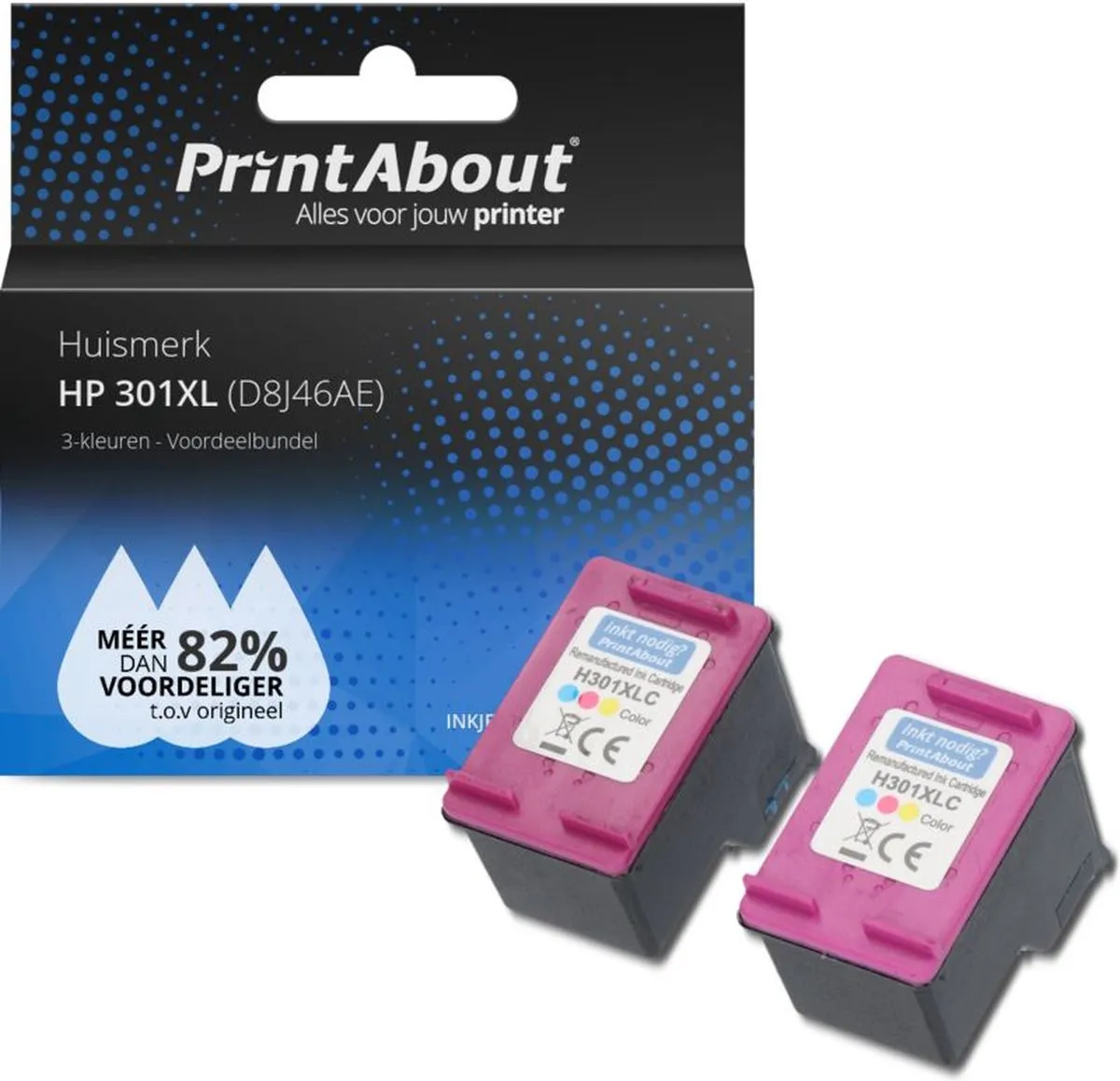 PrintAbout HP 301XL Alternatief D8J46AE-PA2 Inktcartridge