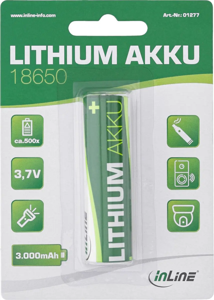 InLine 01277 Oplaadbare Lithium-Ion 18650 Accu 3000mAh
