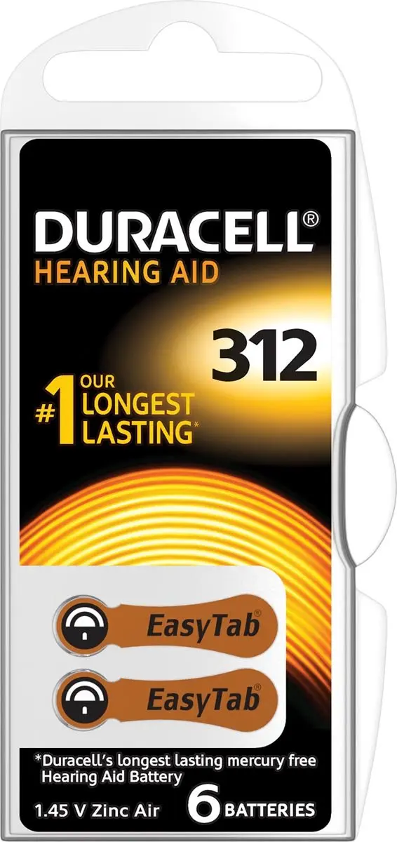 Duracell hoortoestelbatterijen DA312, blister van 6 stuks totaal 10 blisters