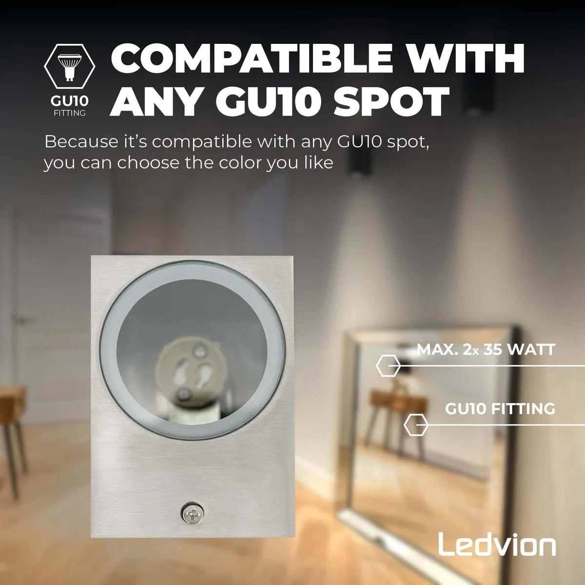 Ledvion LED Wandlamp GU10 2x35W IP54 - Grijs