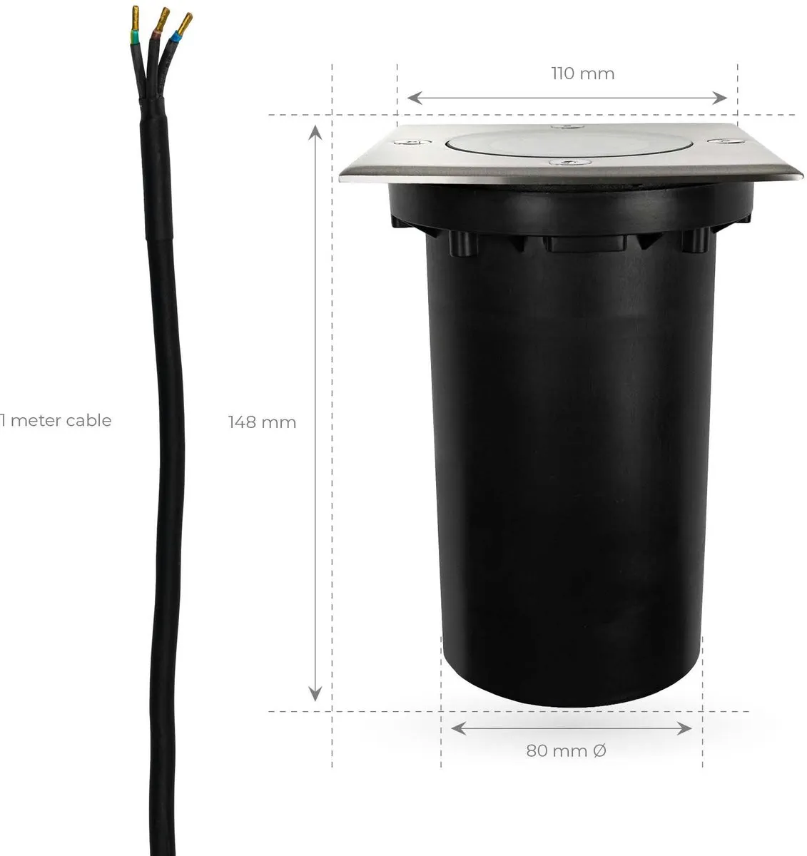 LEDVION SMART LED Grondspot 3 Stuks - IP67 - 1m - Geborsteld RVS - afbeelding 6 van 6