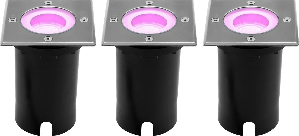 LEDVION SMART LED Grondspot 3 Stuks - IP67 - 1m - Geborsteld RVS
