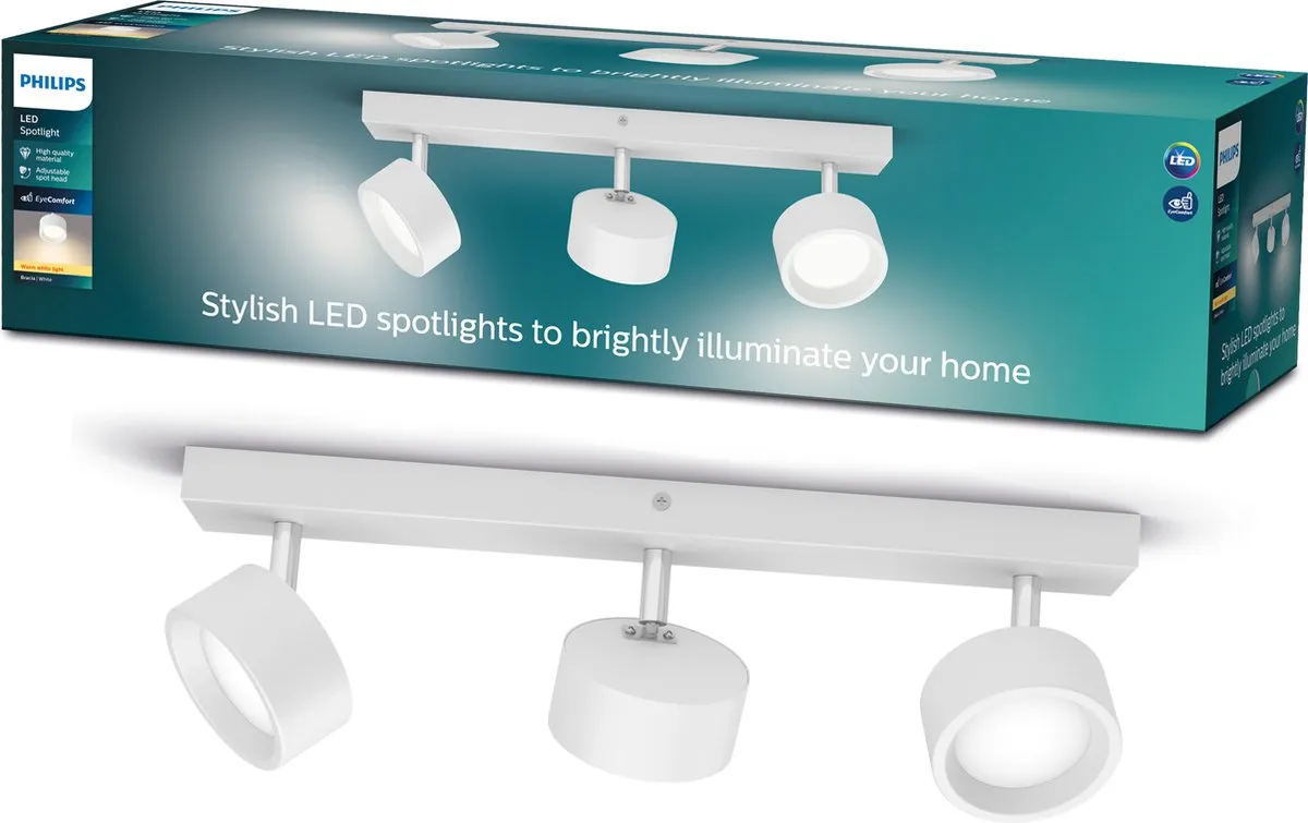 Philips Bracia 3-lichts Opbouwspot 2700K - Wit