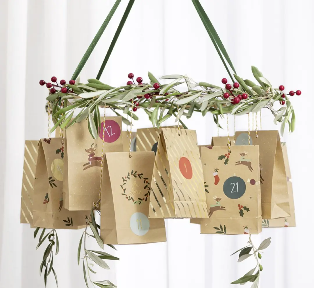 Folia Adventskalender 24 Zakjes - Rendierpatroon
