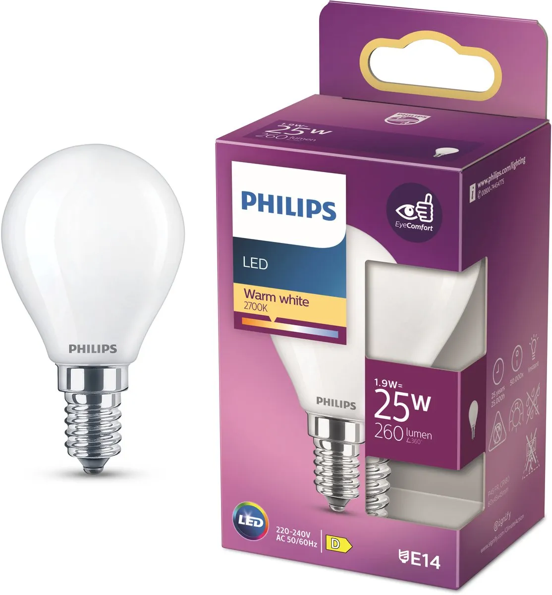 Philips LED Kogellamp E14 Warmwit 2.2W Mat Glas