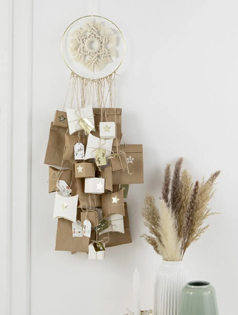 Folia Macramé Adventskalender 55-delig - Beige/Bruin/Wit