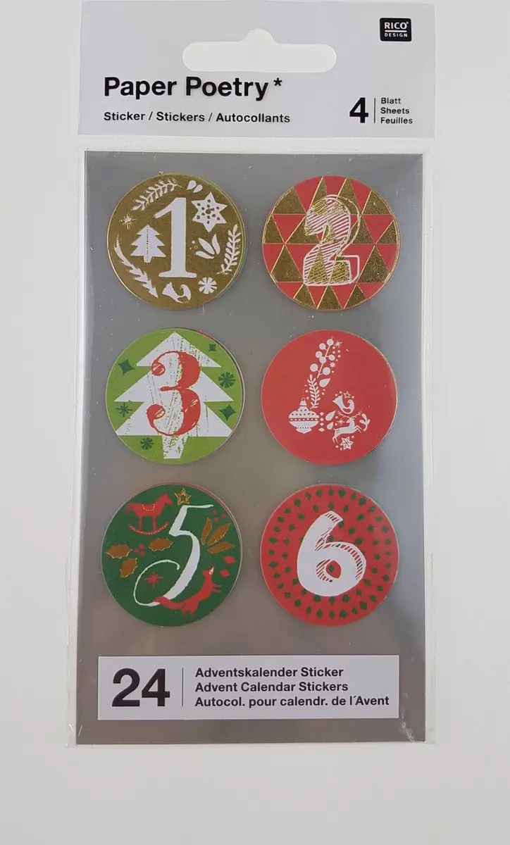 Paper Poetry Adventskalender stickers rood/groen 24st.