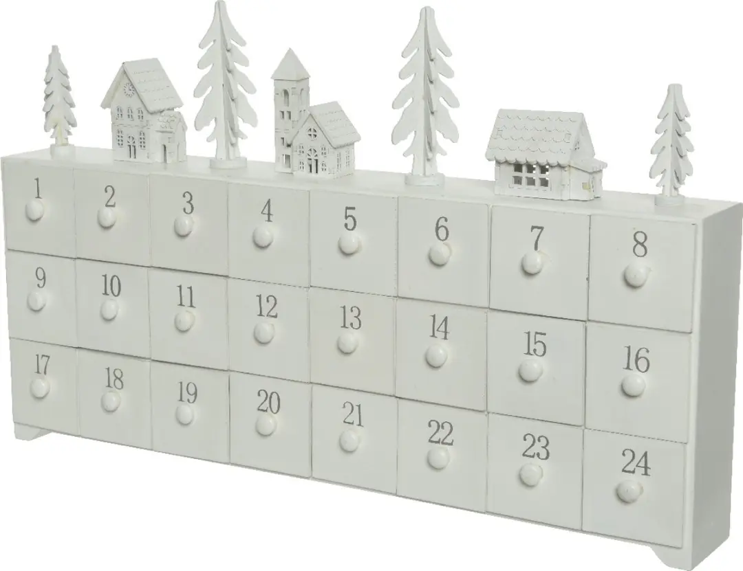 Decoris Adventskalender huisje kerstboom wit H28cm