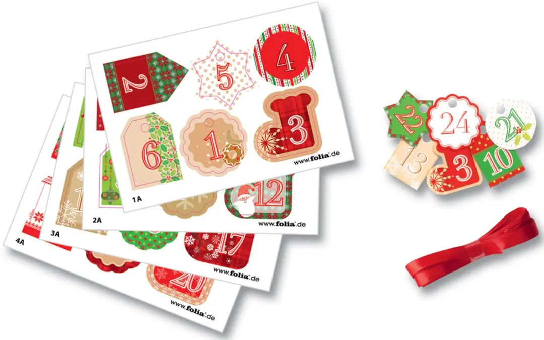 Folia Jute Adventskalender Set - Rood/Naturel
