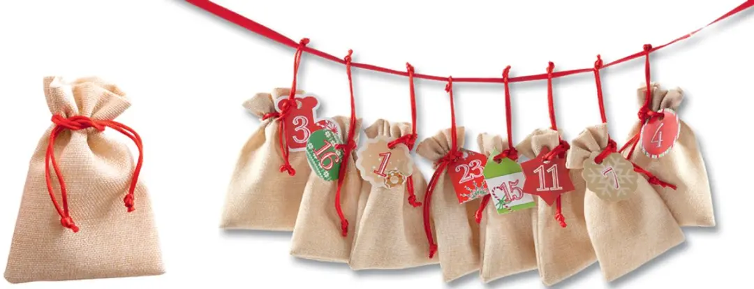 Folia Jute Adventskalender Set - Rood/Naturel