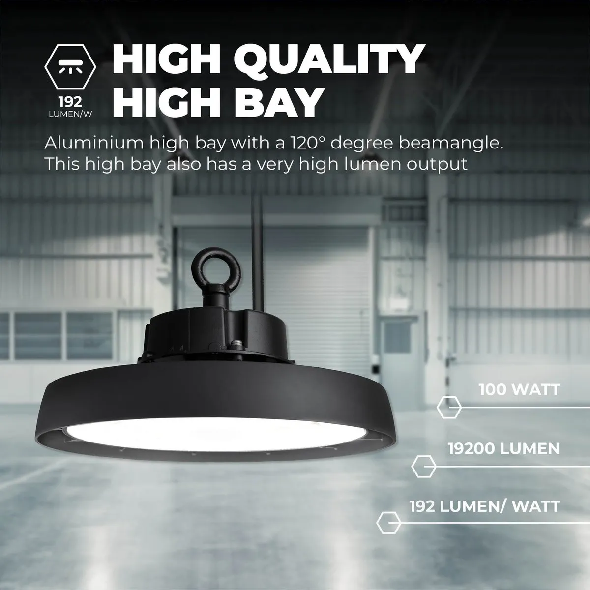 LEDVION LED High Bay Sensor 100W 19.200Lm - Zwart - afbeelding 6 van 6
