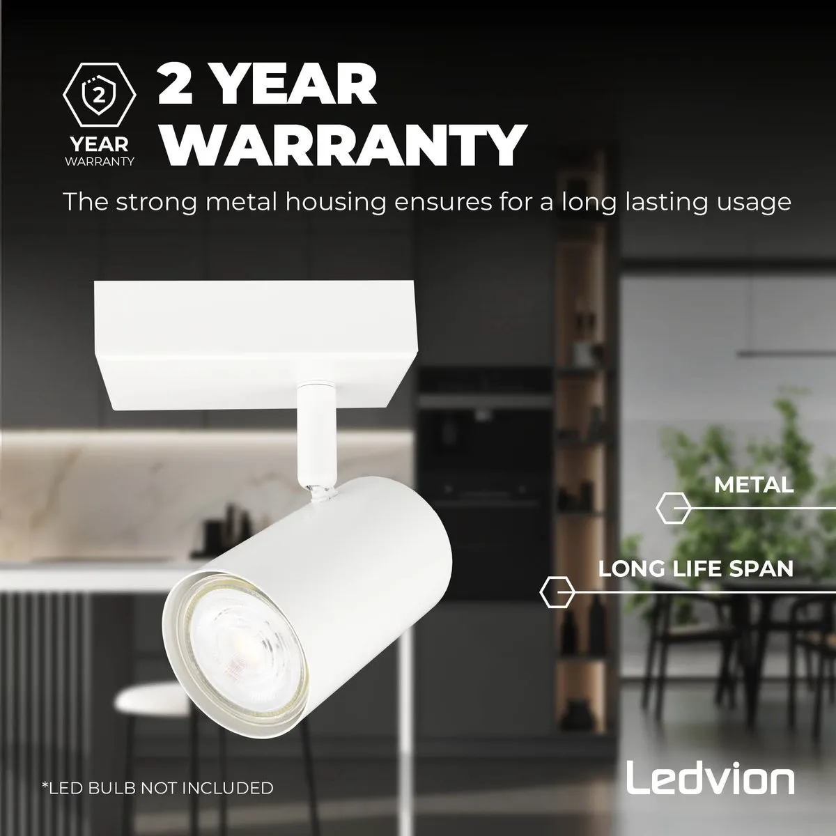 Ledvion LED Plafondspot GU10 Dimbaar Wit Kantelbaar