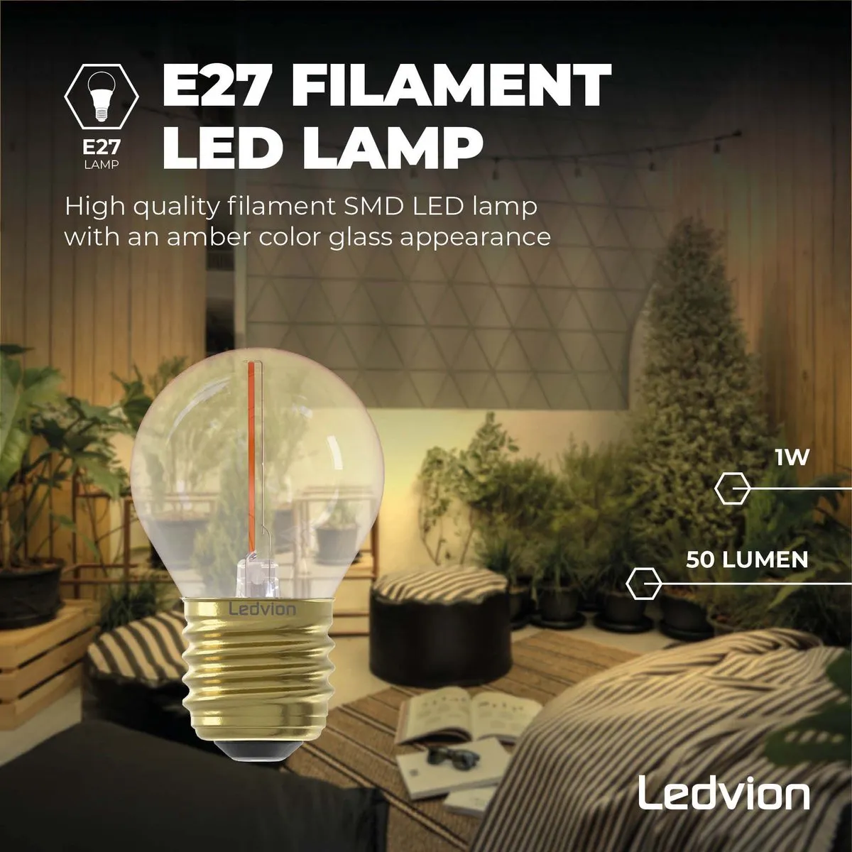 LEDVION E27 LED Lamp Goud 1W - 2100K