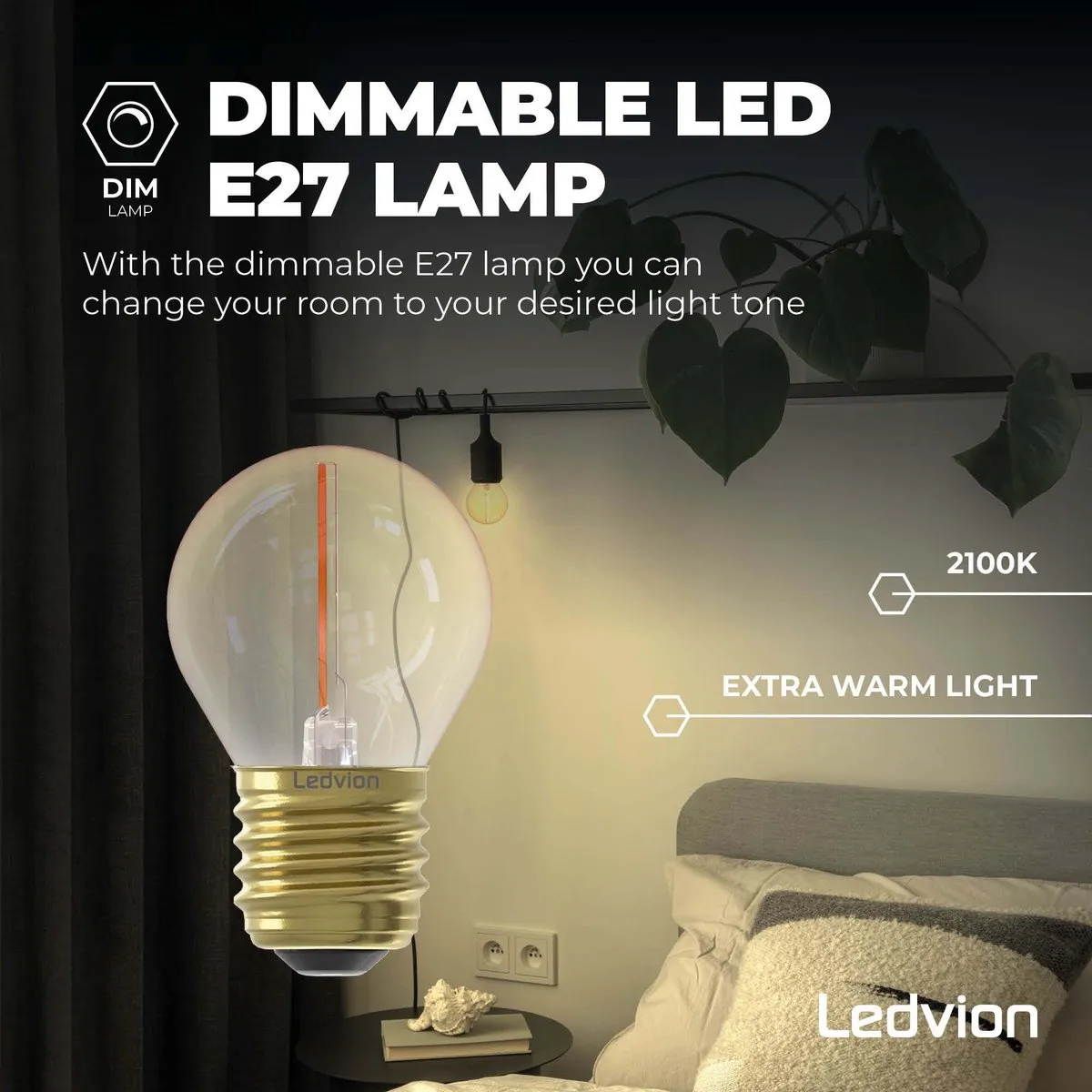 LEDVION E27 LED Lamp Goud 1W - 2100K - afbeelding 6 van 6