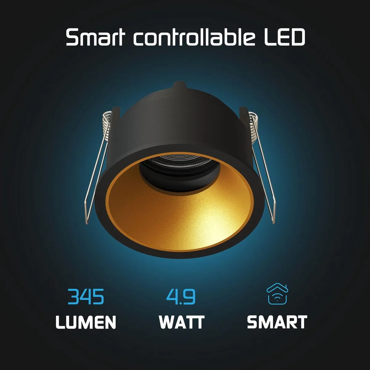 LEDVION 6x Smart Inbouwspot ø81mm RGBW GU10 - 4.9W - Zwart/Goud - afbeelding 6 van 6
