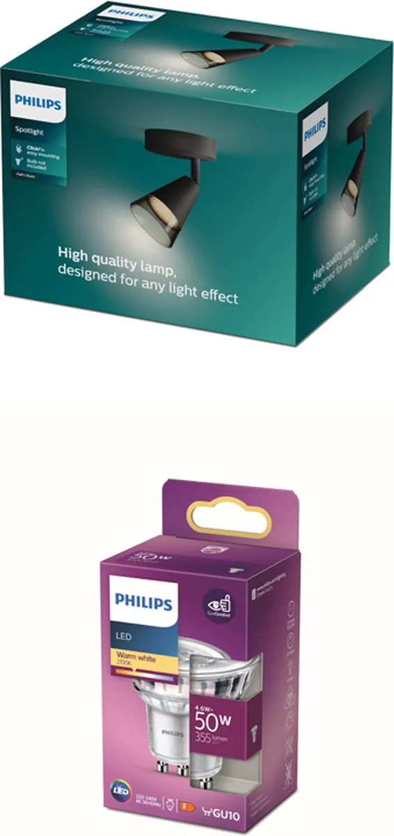 Philips Cleft Opbouwspot GU10 - 4,6W Warmwit - Zwart
