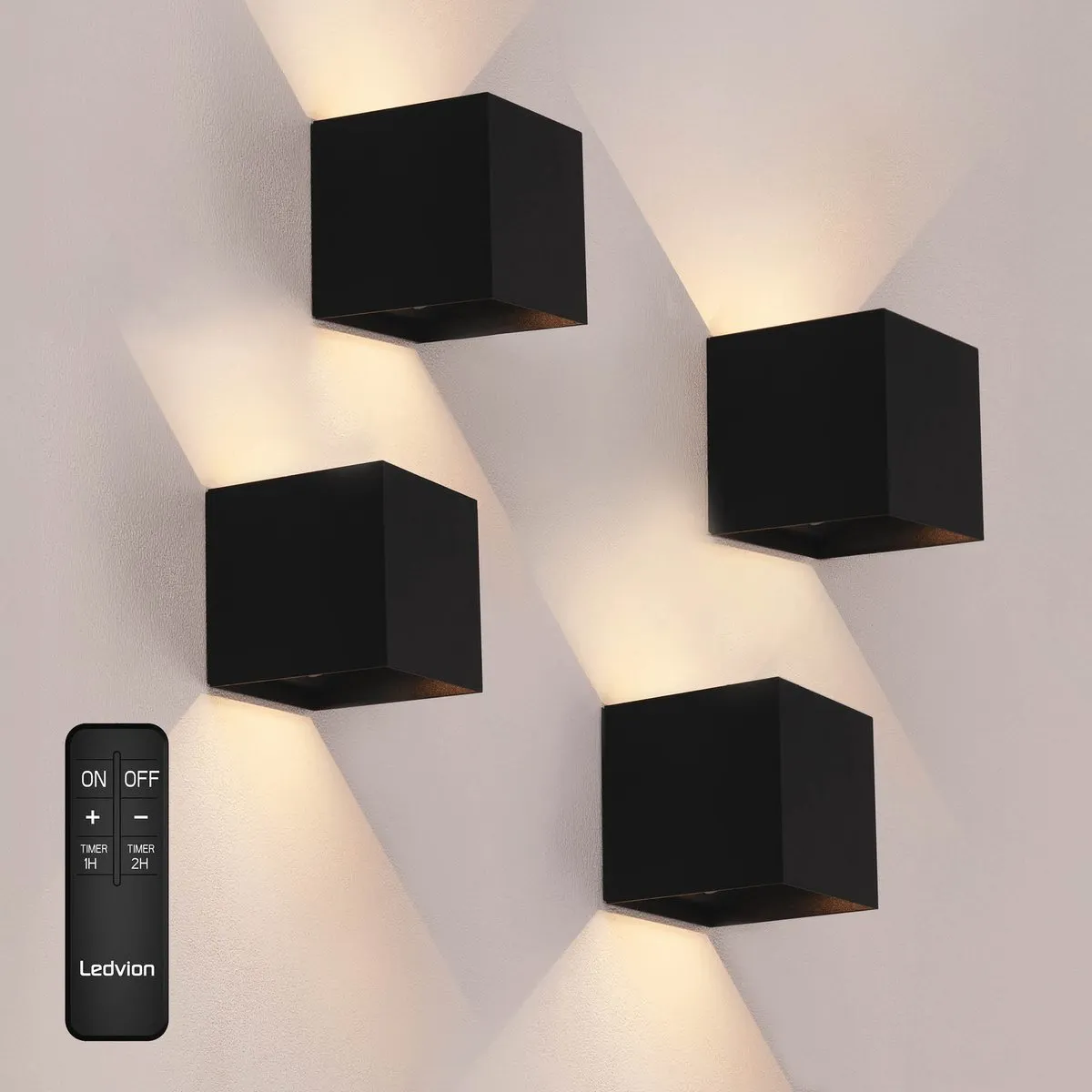 LEDVION 4x USB Oplaadbare Wandlamp Zwart - 2700K 150 Lumen