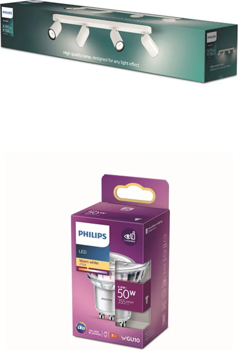 Philips Pongee Opbouwspot 4x GU10 Warmwit - 4x4.6W