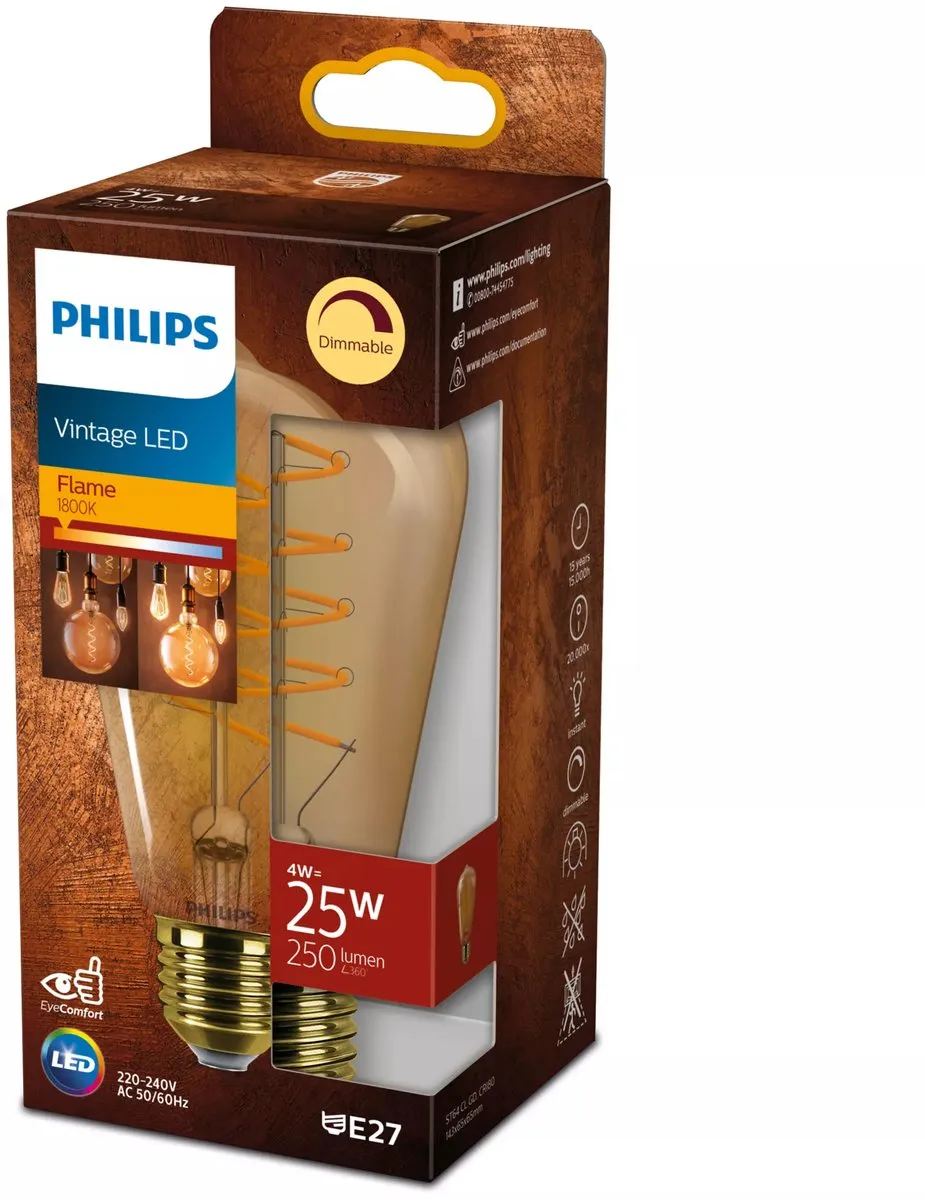 Philips Vintage LED ST64 E27 - 25W - Extra warmwit 1800K - Amberglas