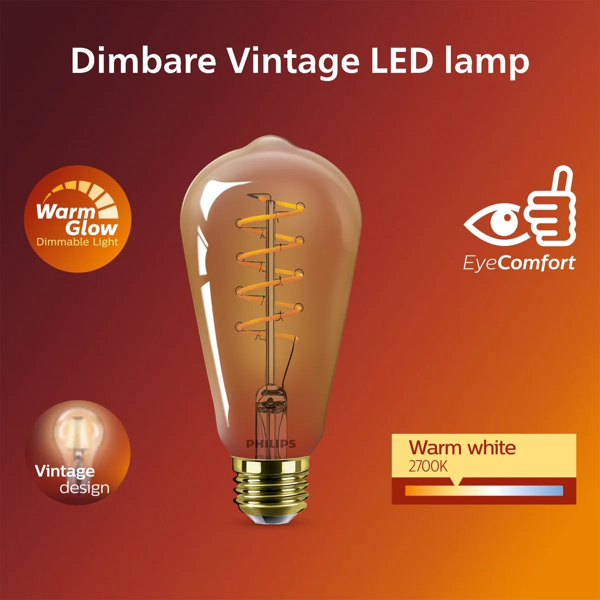 Philips Deco LED WarmGlow ST64 E27 7W - Amber