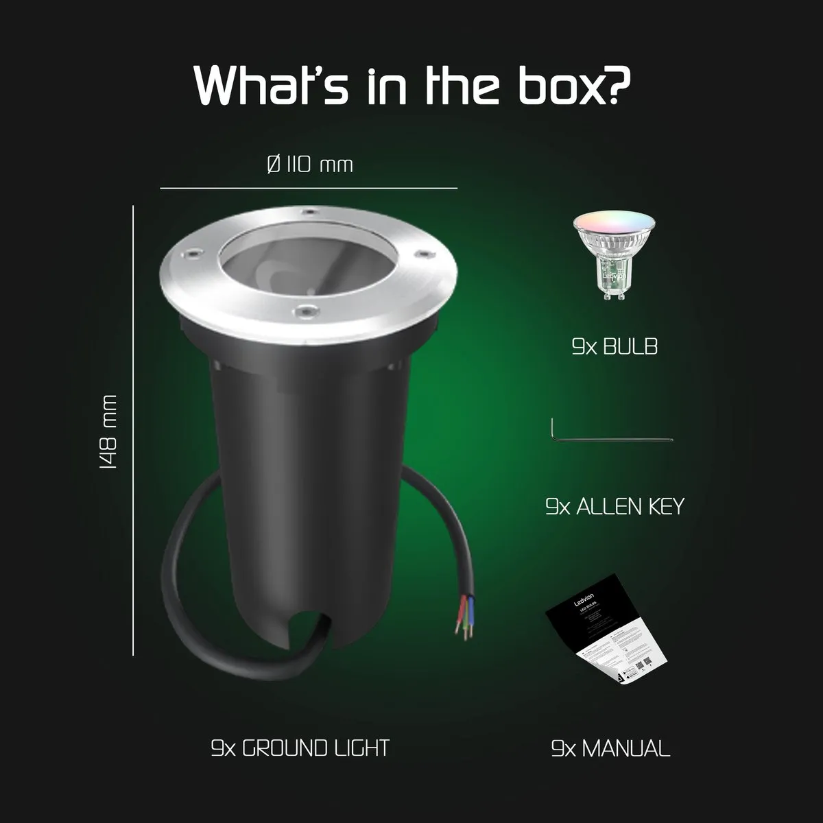 Ledvion 9X Smart LED Grondspot 4,9W RGB+CCT - 9 Stuks - RVS