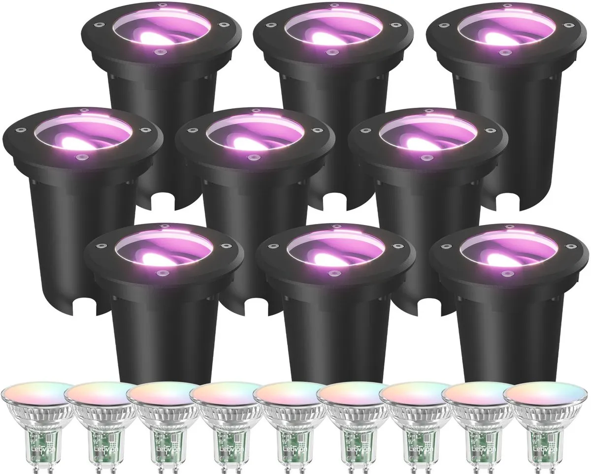 Ledvion 9X Smart LED Grondspot 4,9W RGB+CCT - 9 Stuks - RVS