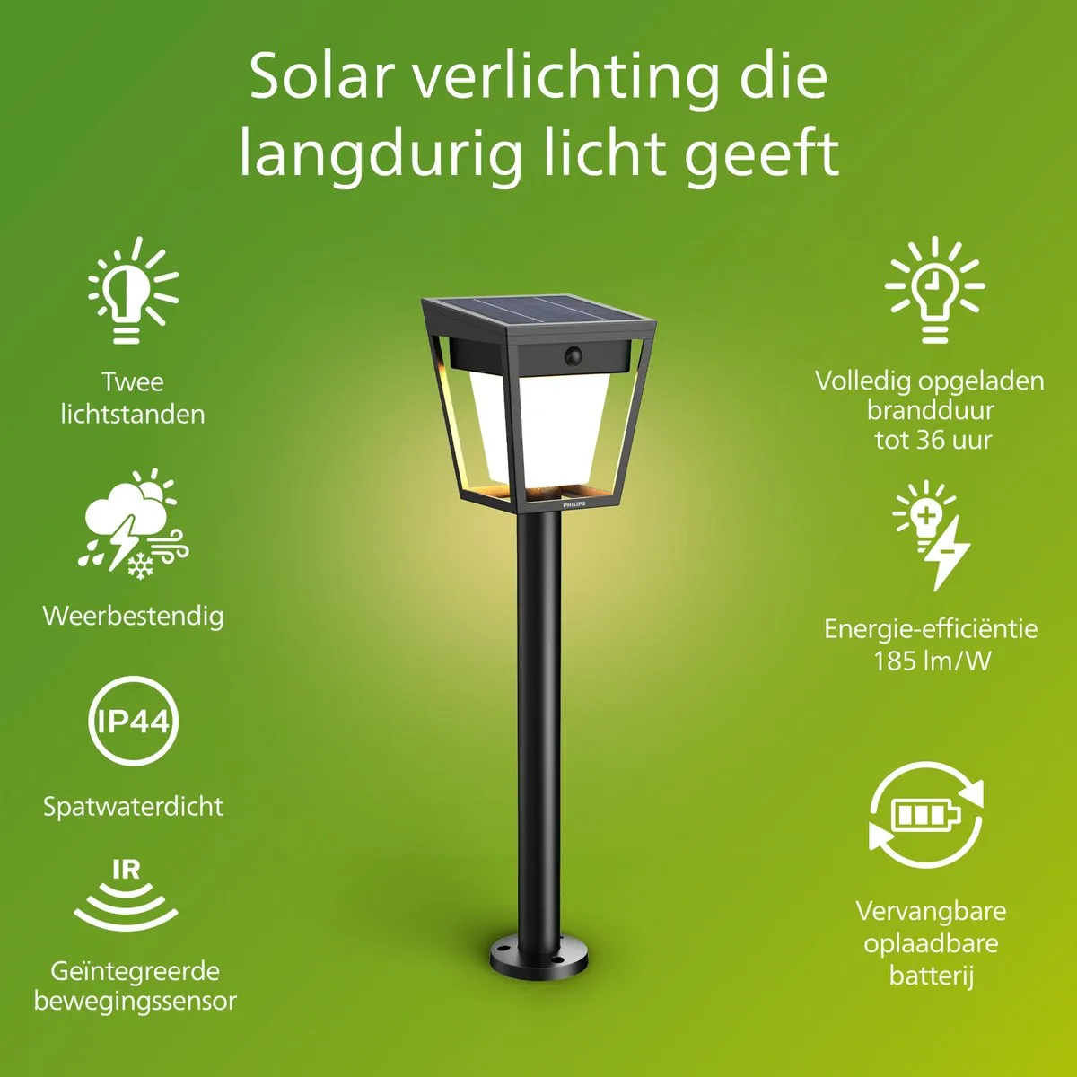 Philips Nissa Solar Sokkellamp 1.8W - Zwart