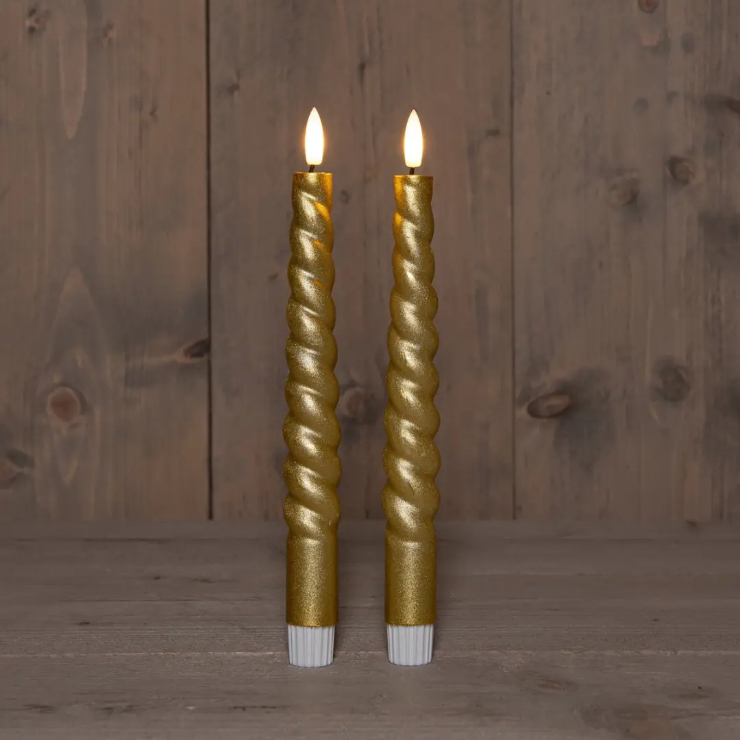 Anna's Collection LED Dinerkaarsen Swirl Goud - 2 Stuks