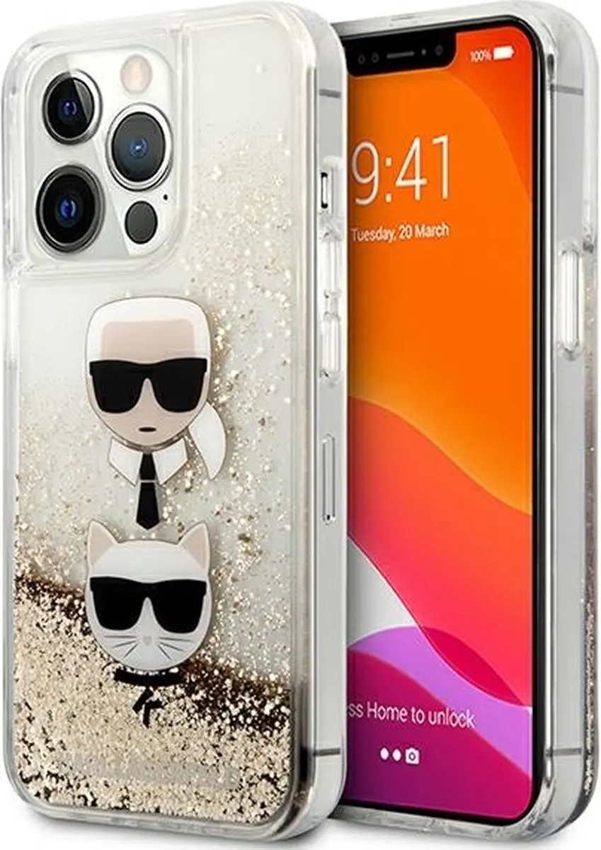 Karl Lagerfeld KLHCP13XKICGLD iPhone 13 Pro Max 6,7" goud/goud hardcase Liquid Glitter Karl&Choupette Head