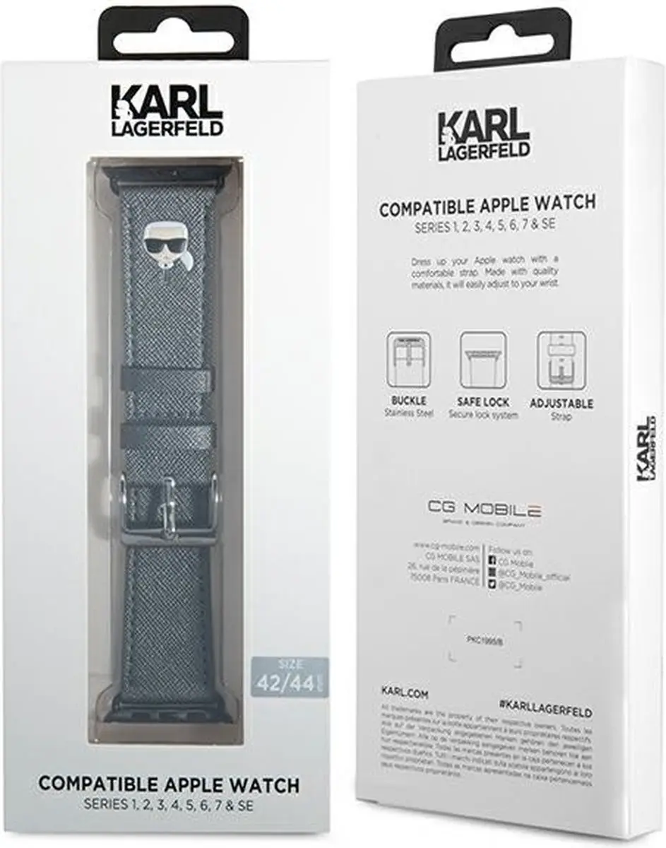 Karl Lagerfeld KLAWLOKHG Apple Watch Band 42/44/45mm - Saffiano - Zilver - afbeelding 2 van 5