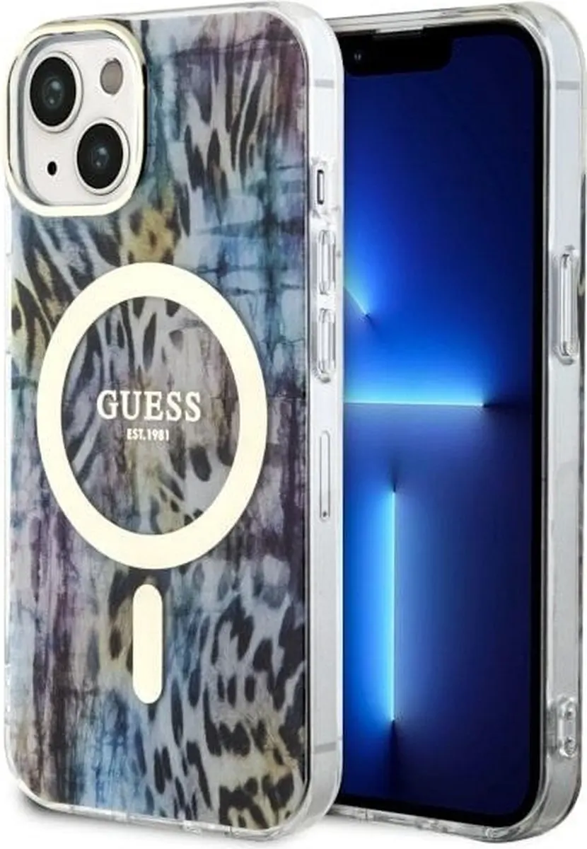 GUESS GUHMP14SHLEOPWB iPhone Hoesje - Blauw - Leopard - MagSafe - afbeelding 5 van 6